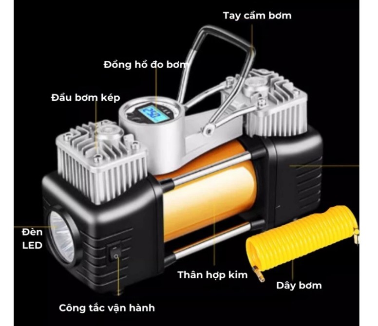 Bơm Lốp Ô Tô Xiaomi MICAR 2 Xi Lanh Siêu Mạnh, Bơm Nhanh, Tặng Bộ Vá Lốp Khẩn Cấp