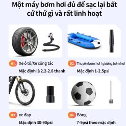 Bơm Lốp Xe Hơi Mini 120W Áp Suất 150 PSI Cầm Tay Không Dây, Có Dây Nhỏ Gọn, Mạnh Mẽ