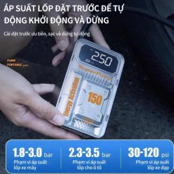Bơm Lốp Xe Hơi Mini 120W Áp Suất 150 PSI Cầm Tay Không Dây, Có Dây Nhỏ Gọn, Mạnh Mẽ