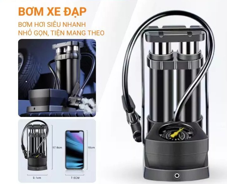 Bơm Xe Đạp, Bơm Xe Máy Mini Wisezen Nhỏ Gọn, Van Đa Năng, Áp Suất Cao