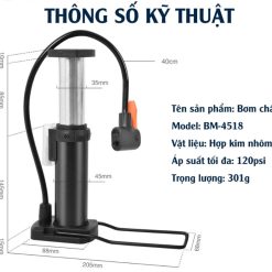 Bơm Xe Đạp & Xe Máy Đạp Chân V-Cycle Mini, Gấp Gọn, Hợp Kim Nhôm Cao Cấp