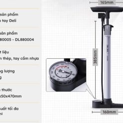Bơm Xe Đạp Xe Máy Deli Tools,Tích Hợp Đồng Hồ Áp Suất 160 PSI Nhỏ Gọn Đa Năng Dễ Mang Theo