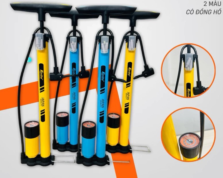 Bơm Xe Đạp & Xe Máy Kirito Nhật Bản 6032B, Tích Hợp Đầu Bơm Bóng – Bơm Đệm