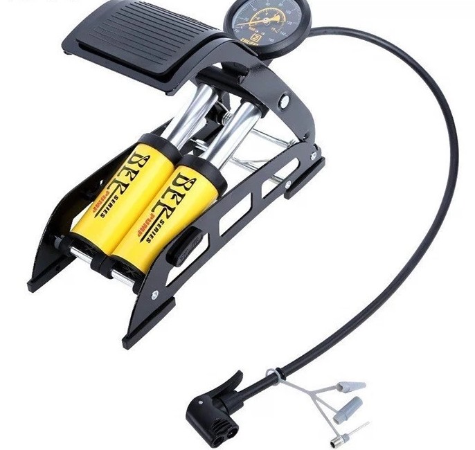 Bơm Xe Đạp, Xe Máy, Ô Tô 2 Ống Cao Cấp J44B-01 Bee | Bơm Hơi Đạp Chân Đa Năng