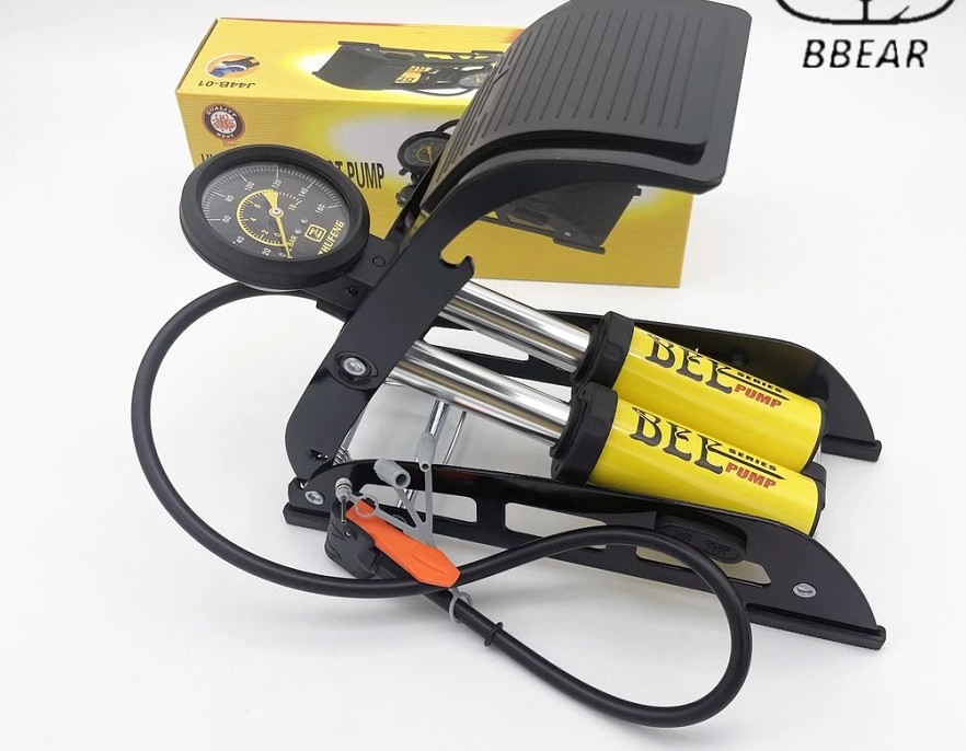 Bơm Xe Đạp, Xe Máy, Ô Tô 2 Ống Cao Cấp J44B-01 Bee | Bơm Hơi Đạp Chân Đa Năng