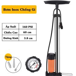 Bơm Xe Đạp & Xe Máy Thép Không Gỉ Có Đồng Hồ Đo Áp Suất, Áp Lực Cao