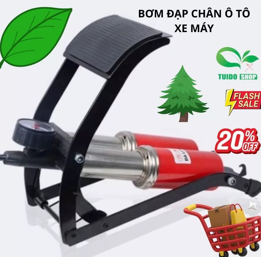 Bơm Xe Máy, Xe Hơi Đạp Chân 2 Xi Lanh Piston Chuyên Dụng CC-100A Lực Bơm Mạnh