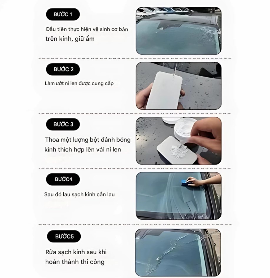Bột Đánh Bóng Kính Ô Tô, Bột Đánh Bóng Thủy Tinh Ô Tô Tẩy Dầu Mạnh Bột Lau Kính Làm Sạch Màng Dầu Vết Bẩn Kính