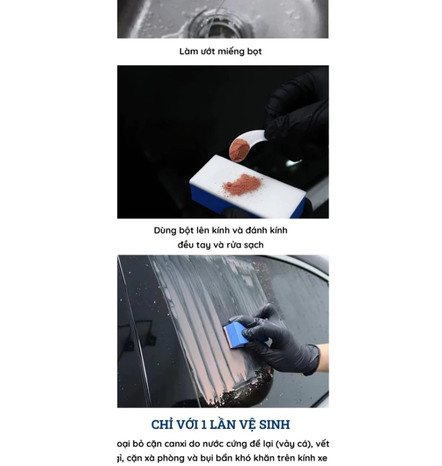 Bột Đánh Bóng & Tẩy Ố Kính Ô Tô 80g – Loại Bỏ Màng Dầu, Cặn Canxi