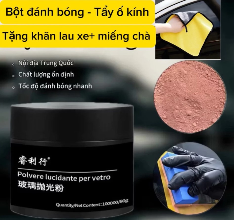 Bột Đánh Bóng & Tẩy Ố Kính Ô Tô 80g – Loại Bỏ Màng Dầu, Cặn Canxi