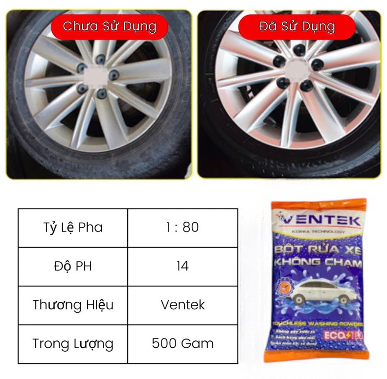 Bột Rửa Xe VENTEK Eco100 Gói 500G – Rửa Sạch Siêu Tốc, Tăng Độ Bóng & Bảo Vệ Bề Mặt Xe