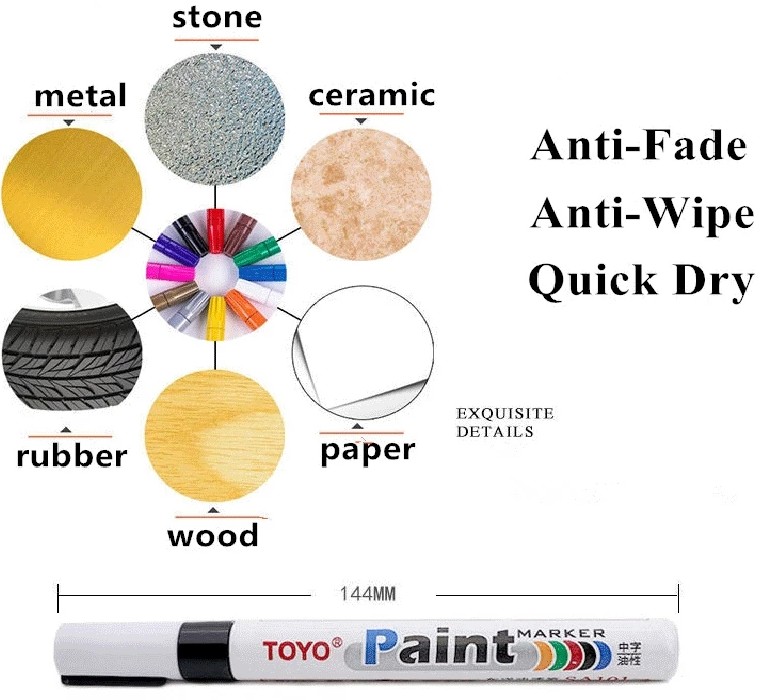 Bút Sơn Đánh Dấu Lốp Xe, Viết Sơn Đa Năng Chống Thấm Nước Dùng Cho Lốp Xe, Cao Su, Kim Loại, Gỗ, Nhựa, Thủy Tinh