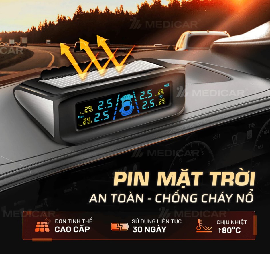 CẢM BIẾN ÁP SUẤT LỐP Ô TÔ MEDICAR – Cảnh Báo Tiếng Việt, Chính Xác Gấp Đôi