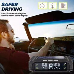 Cảm Biến Áp Suất Lốp Ô Tô Soarfly TPMS – Không Dây Dùng Tấm Pin Mặt Trời Màn Hình LCD Có USB Và 4 Cảm Biến