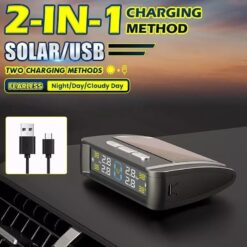 Cảm Biến Áp Suất Lốp Ô Tô Soarfly TPMS – Không Dây Dùng Tấm Pin Mặt Trời Màn Hình LCD Có USB Và 4 Cảm Biến