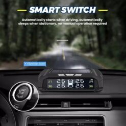 Cảm Biến Áp Suất Lốp Ô Tô Soarfly TPMS – Không Dây Dùng Tấm Pin Mặt Trời Màn Hình LCD Có USB Và 4 Cảm Biến