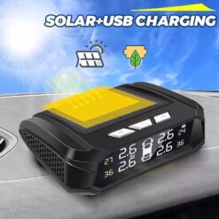 Cảm Biến Áp Suất Lốp Ô Tô Soarfly TPMS – Không Dây Dùng Tấm Pin Mặt Trời Màn Hình LCD Có USB Và 4 Cảm Biến