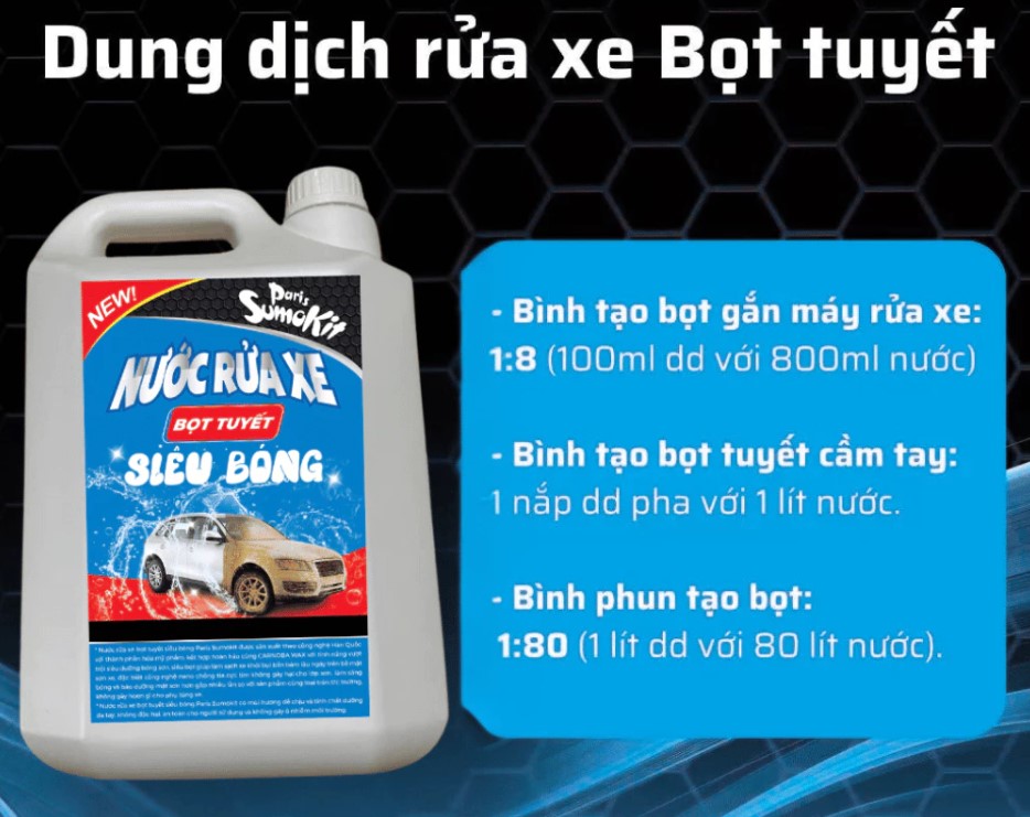 Can 10kg Nước Rửa Xe Ô tô, Xe Máy Bọt Tuyết PARIS SUMOKIT – Làm Sạch Sâu, Không Làm Hại Dàn Nhựa, Độ Bóng