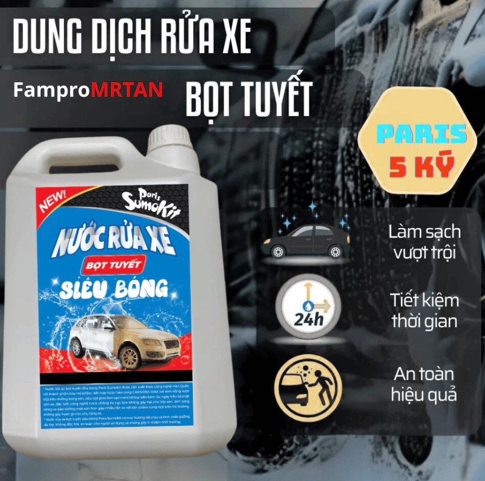 Can 10kg Nước Rửa Xe Ô tô, Xe Máy Bọt Tuyết PARIS SUMOKIT – Làm Sạch Sâu, Không Làm Hại Dàn Nhựa, Độ Bóng