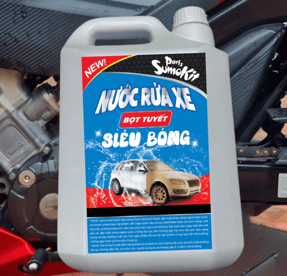 Can 10kg Nước Rửa Xe Ô tô, Xe Máy Bọt Tuyết PARIS SUMOKIT – Làm Sạch Sâu, Không Làm Hại Dàn Nhựa, Độ Bóng