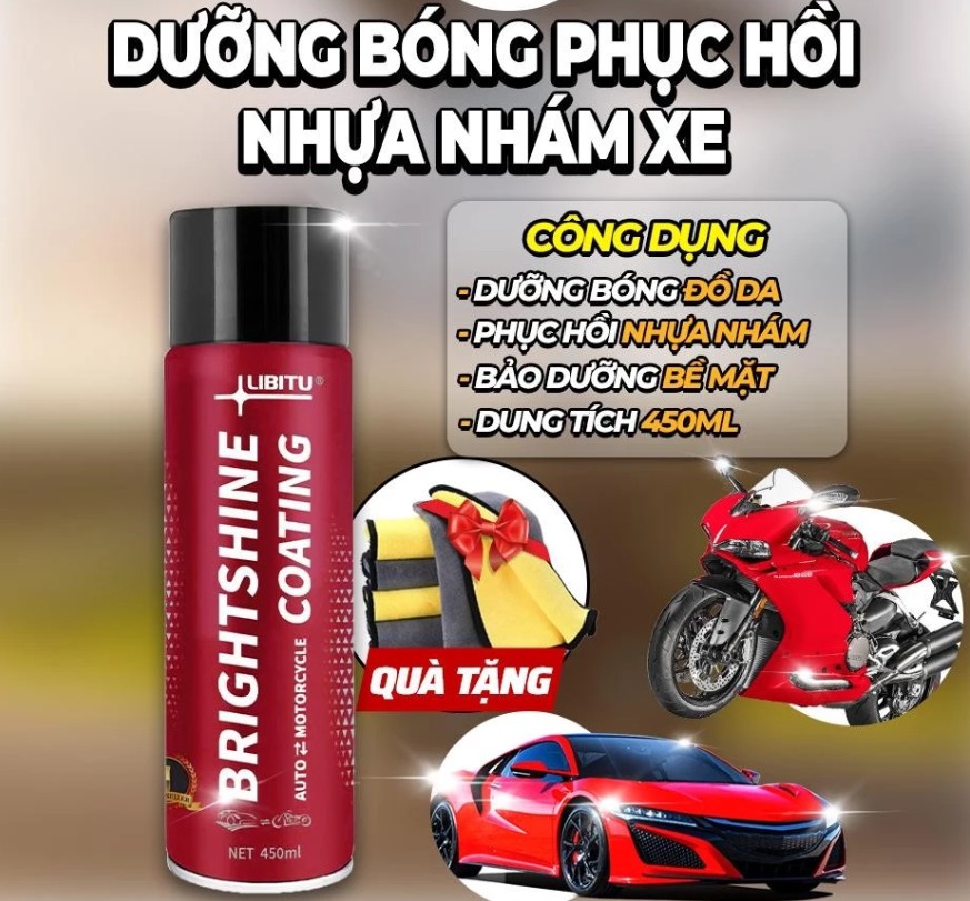 Chai Phục Hồi Nhựa Nhám Xe Máy, Xe Ô Tô LIBITU 450ml - Dạng Xịt Dưỡng, Làm Bóng, Khôi Phục Màu Nhựa