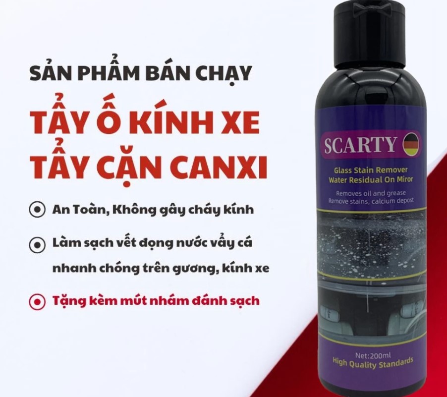 Chai Tẩy Ố Kính Ô Tô CARTY 200ml Loại Bỏ Cặn Canxi, Vết Ố, Mảng Bám, Cho Kính Xe Trong Suốt