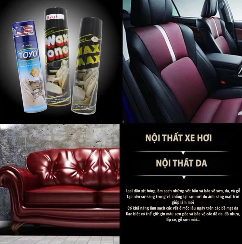 Chai Xịt Bóng ToYo Thái Lan 500ml – Làm Sạch & Làm Mới Da, Gỗ, Nhựa, Cao Su, Nội Thất Ô Tô