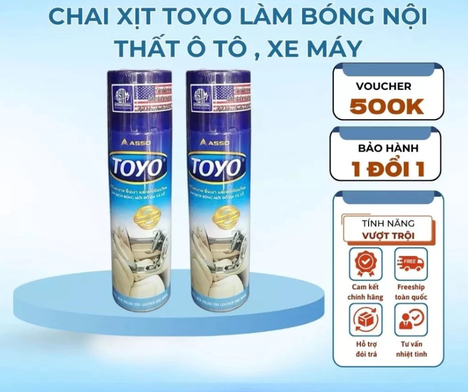 Chai Xịt Bóng ToYo Thái Lan 500ml – Làm Sạch & Làm Mới Da, Gỗ, Nhựa, Cao Su, Nội Thất Ô Tô
