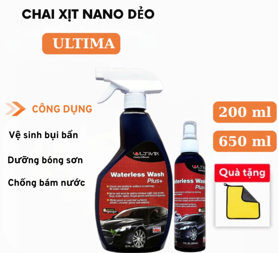 Chai Xịt Nano Dẻo Ultima 650ml Chính Hãng Vệ Sinh & Phủ Bóng Kính, Xe Ô Tô Không Cần Nước