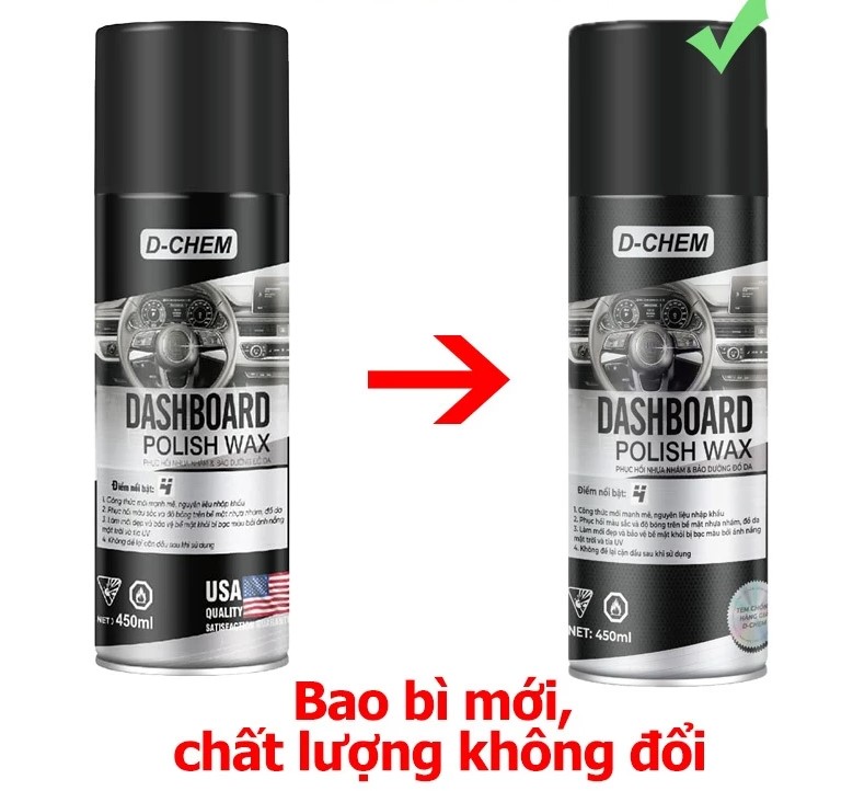 Chai Xịt Phục Hồi Nhựa Nhám & Đánh Bóng Đồ Da D-CHEM 450ml – Dưỡng Bề Mặt Nhựa Nhám Ô Tô, Xe Máy