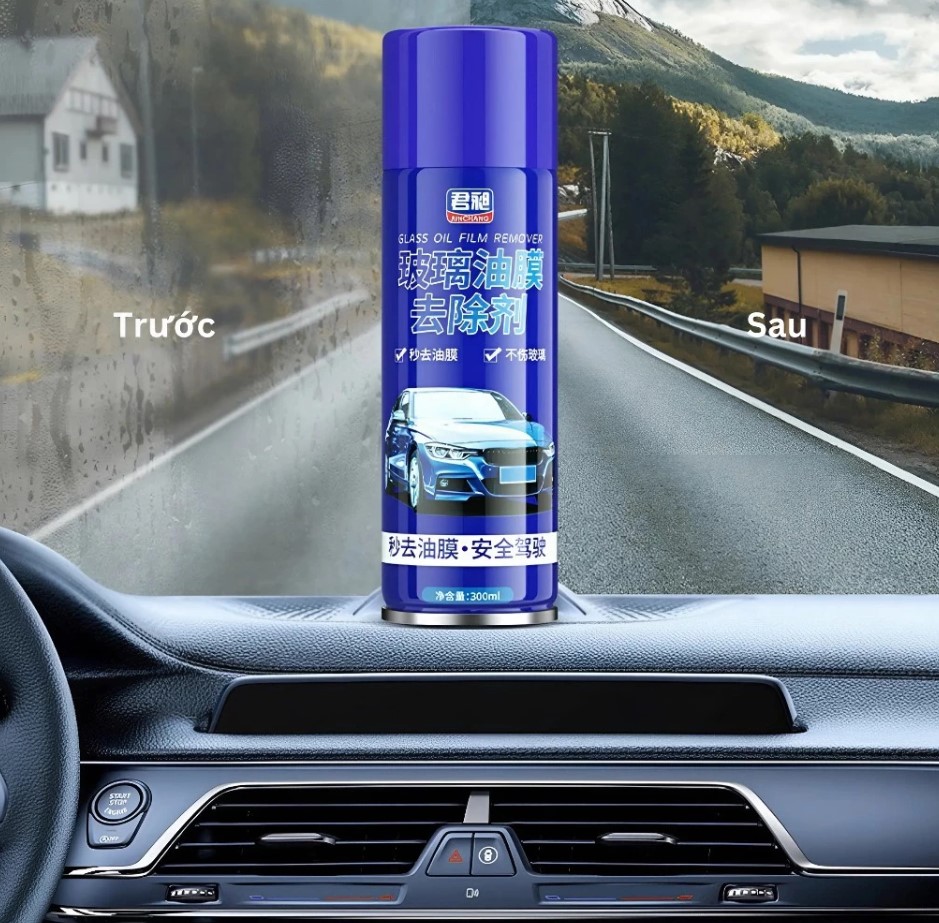 Chai Xịt Tẩy Ố Kính Xe Ô Tô – Bình Xịt Bọt Tẩy Màng Dầu, Cặn Canxi, Vết Bẩn, Làm Bóng Kính Xe, Phủ Nano Chống Bám Nước