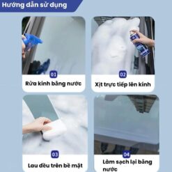 Chai Xịt Tẩy Ố Kính Xe Ô Tô – Bình Xịt Bọt Tẩy Màng Dầu, Cặn Canxi, Vết Bẩn, Làm Bóng Kính Xe, Phủ Nano Chống Bám Nước