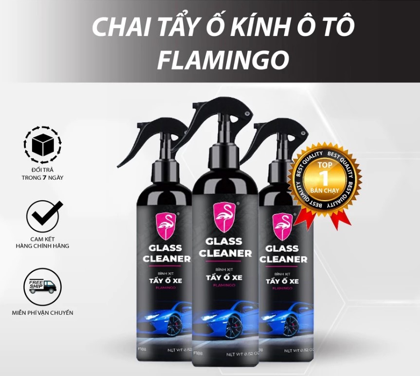 Chai Xịt Tẩy Ố Kính Xe Ô Tô FLAMINGO Làm Sạch Cặn Canxi, Ố Mốc, Mờ Đục & Phủ Nano
