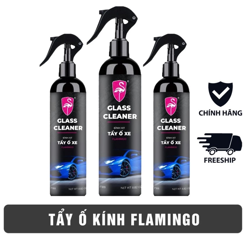 Chai Xịt Tẩy Ố Kính Xe Ô Tô FLAMINGO Làm Sạch Cặn Canxi, Ố Mốc, Mờ Đục & Phủ Nano