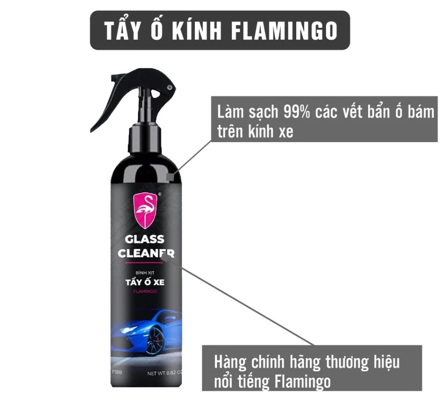 Chai Xịt Tẩy Ố Kính Xe Ô Tô FLAMINGO Làm Sạch Cặn Canxi, Ố Mốc, Mờ Đục & Phủ Nano