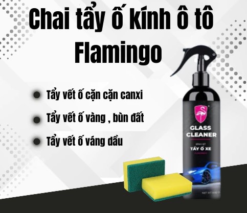Chai Xịt Tẩy Ố Kính Xe Ô Tô FLAMINGO Làm Sạch Cặn Canxi, Ố Mốc, Mờ Đục & Phủ Nano