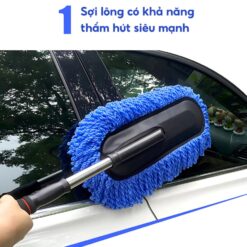 Chổi Rửa Xe Ô Tô Cán Dài Microfiber Đa Năng Tự Xoay 360° Kèm Bàn Chải Tiện Dụng