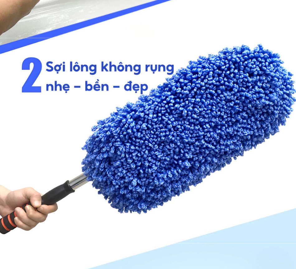 Chổi Rửa Xe Ô Tô Cán Dài Microfiber Đa Năng Tự Xoay 360° Kèm Bàn Chải Tiện Dụng