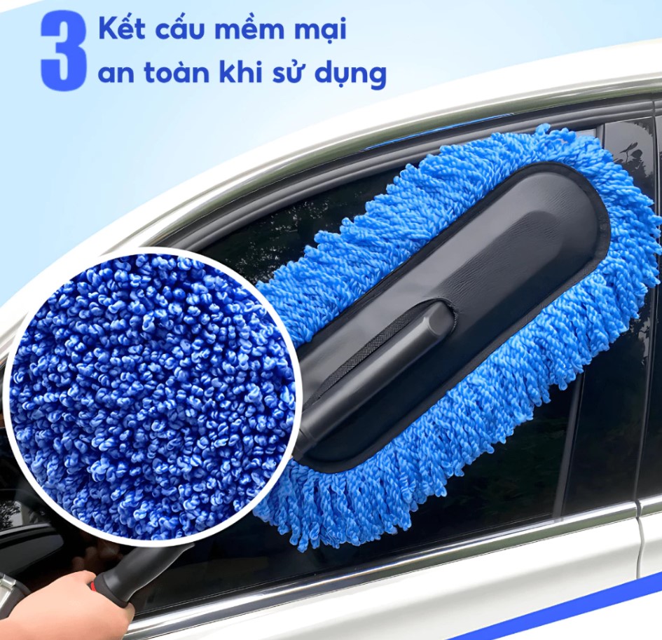 Chổi Rửa Xe Ô Tô Cán Dài Microfiber Đa Năng Tự Xoay 360° Kèm Bàn Chải Tiện Dụng