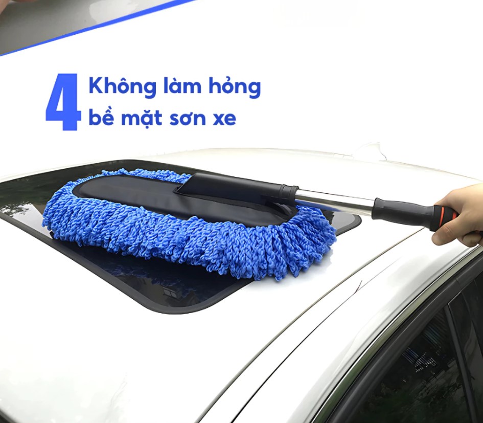 Chổi Rửa Xe Ô Tô Cán Dài Microfiber Đa Năng Tự Xoay 360° Kèm Bàn Chải Tiện Dụng