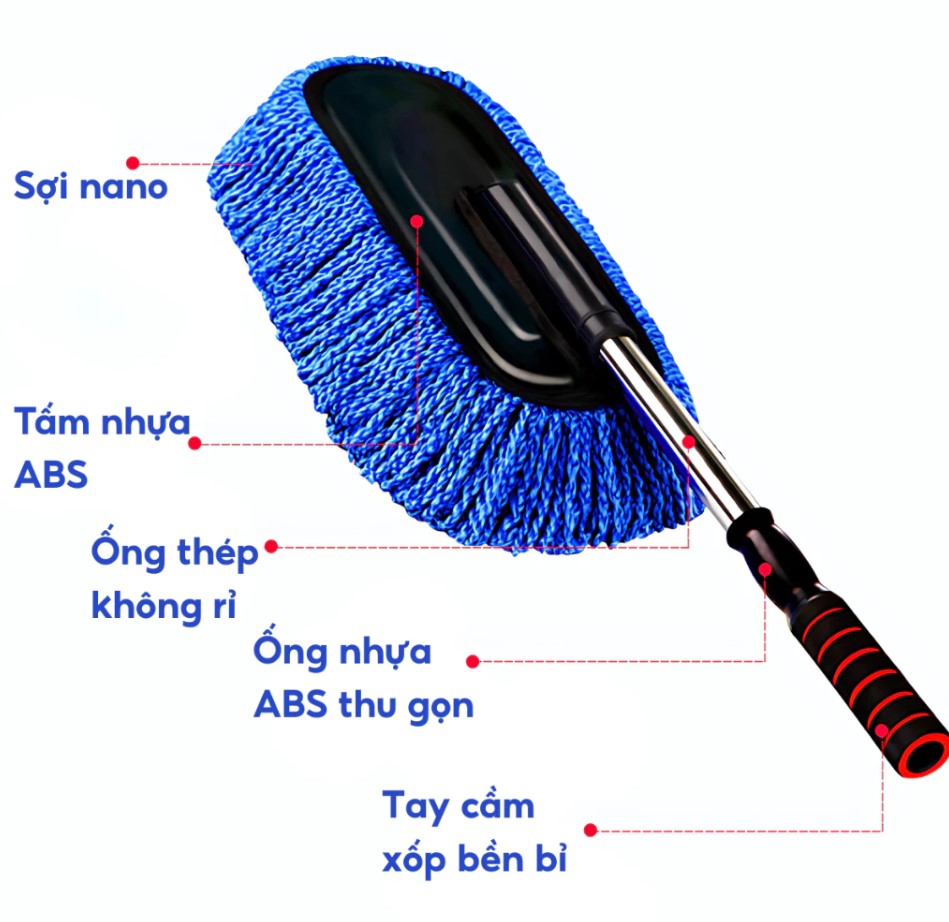 Chổi Rửa Xe Ô Tô Cán Dài Microfiber Đa Năng Tự Xoay 360° Kèm Bàn Chải Tiện Dụng