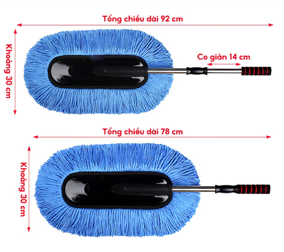 Chổi Rửa Xe Ô Tô Cán Dài Microfiber Đa Năng Tự Xoay 360° Kèm Bàn Chải Tiện Dụng