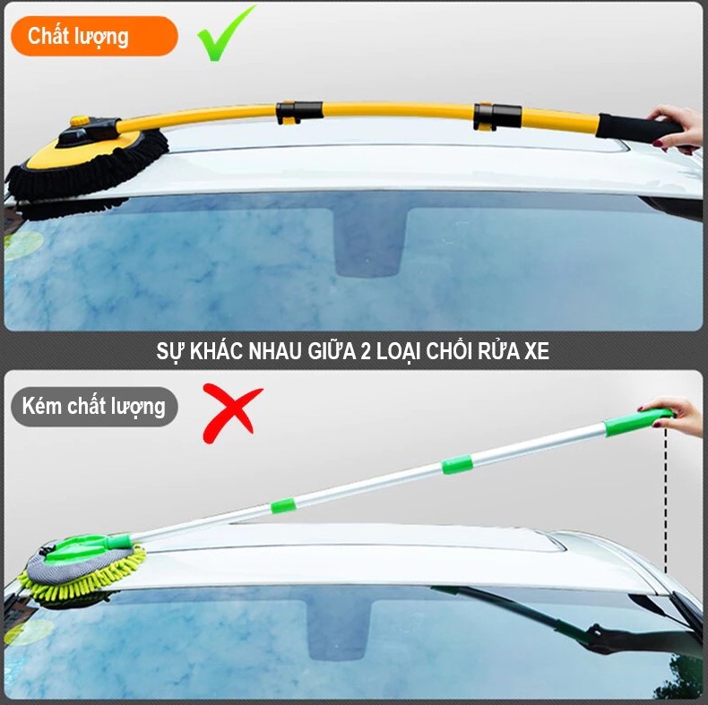 Chổi Rửa Xe Ô Tô Đa Năng Có Kèm Đầu Lau Thay Thế, Sợi Mềm Cao Cấp Điều Chỉnh Được Độ Cong & Độ Dài