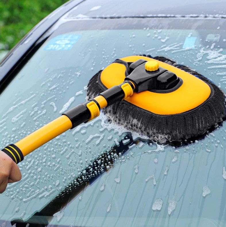 Chổi Rửa Xe Ô Tô Đa Năng Có Kèm Đầu Lau Thay Thế, Sợi Mềm Cao Cấp Điều Chỉnh Được Độ Cong & Độ Dài