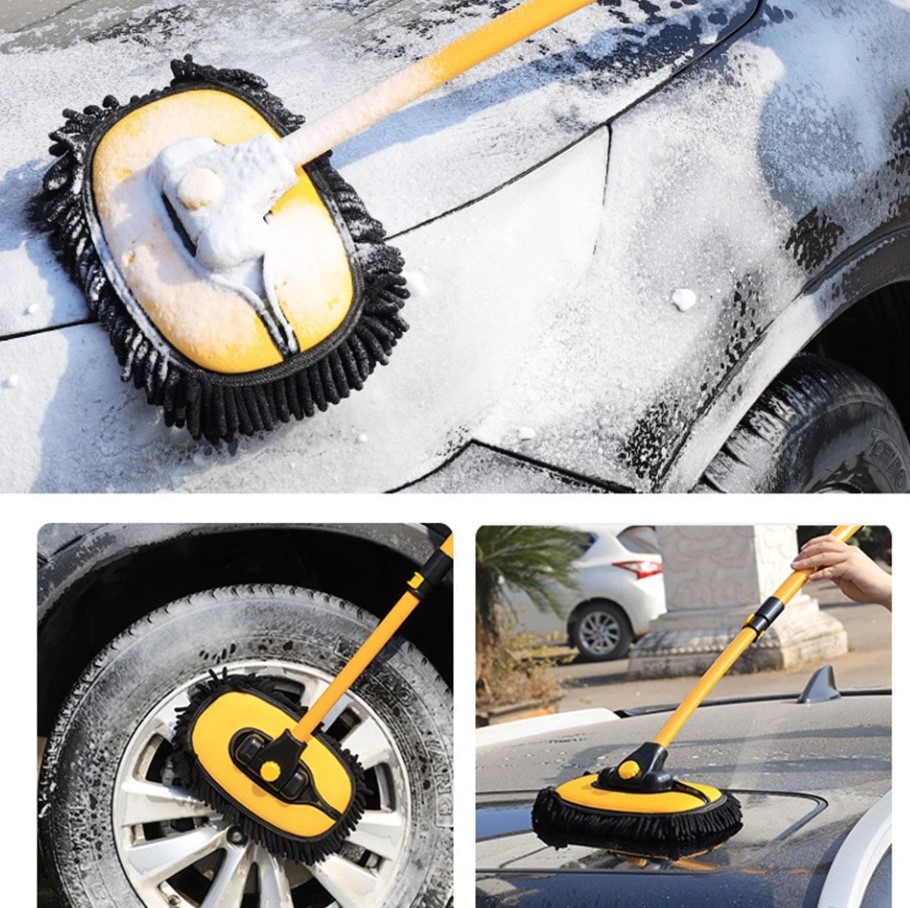 Chổi Rửa Xe Ô Tô Đa Năng Có Kèm Đầu Lau Thay Thế, Sợi Mềm Cao Cấp Điều Chỉnh Được Độ Cong & Độ Dài