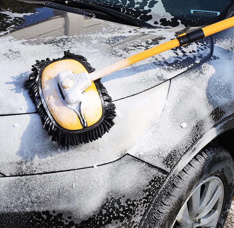 Chổi Rửa Xe Ô Tô Đa Năng Có Kèm Đầu Lau Thay Thế, Sợi Mềm Cao Cấp Điều Chỉnh Được Độ Cong & Độ Dài