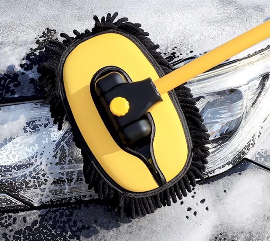 Chổi Rửa Xe Ô Tô Đa Năng Có Kèm Đầu Lau Thay Thế, Sợi Mềm Cao Cấp Điều Chỉnh Được Độ Cong & Độ Dài