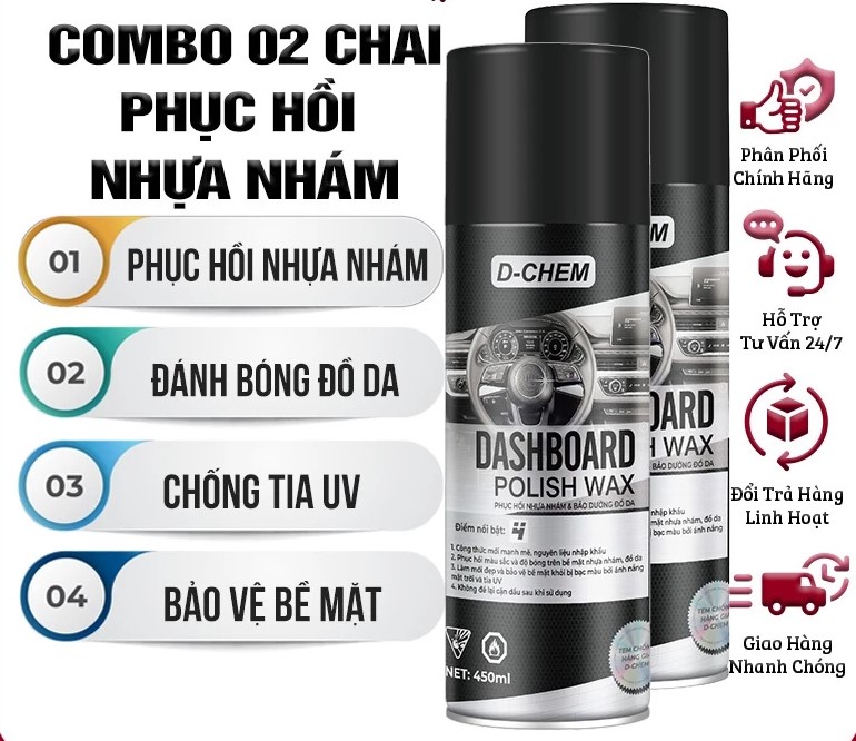 Combo 02 Chai Phục Hồi Nhựa Nhám D-Chem Chính Hãng – Dưỡng & Đánh Bóng Nhựa Nhám Ô Tô, Xe Máy