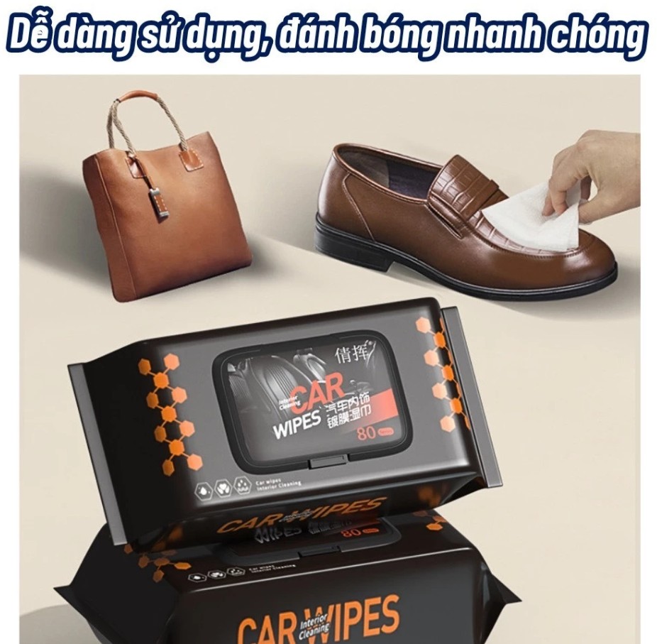 Combo 2–5 Gói Khăn Giấy Ướt Túi Đen 80 Tờ – Chuyên Dụng Lau Dọn Vệ Sinh Nội Thất Ô Tô, Túi Xách, Giày Dép, Đồ Da