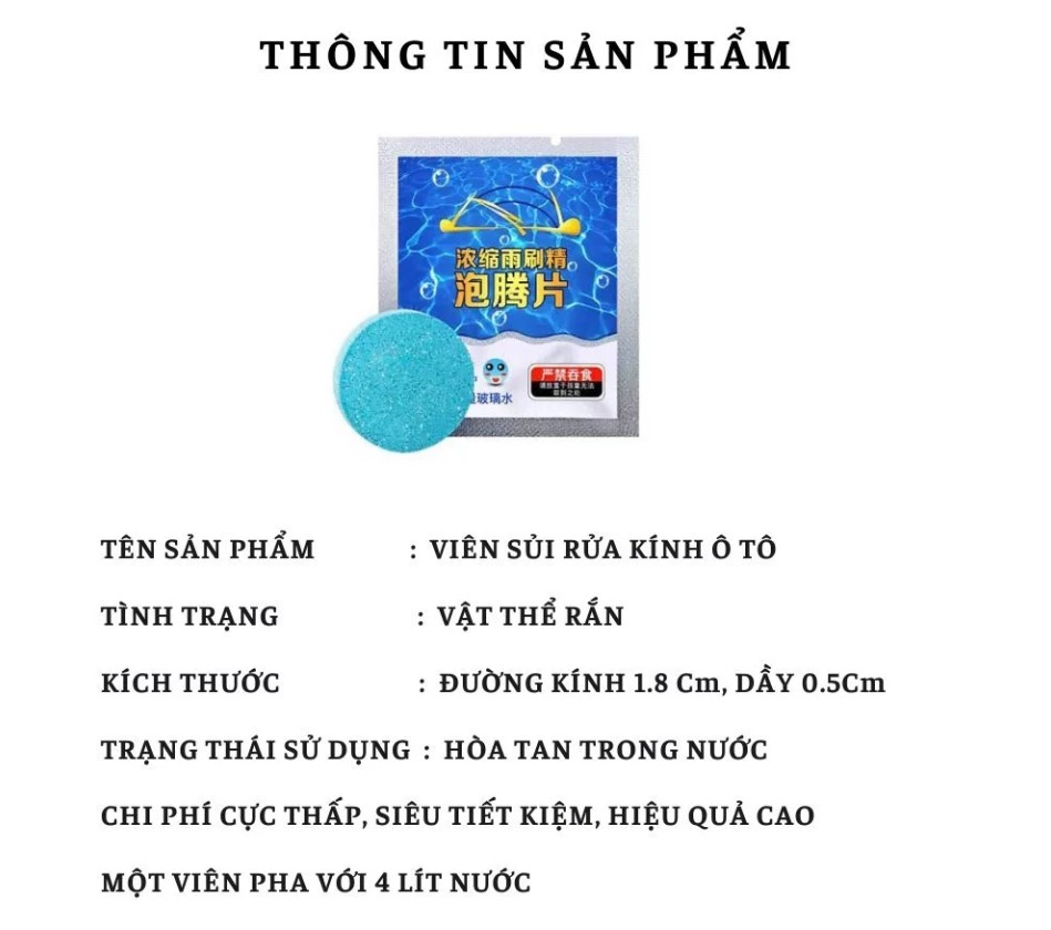 Combo 5 Viên Sủi Rửa Kính Ô Tô – Làm Sạch Kính Trong Suốt